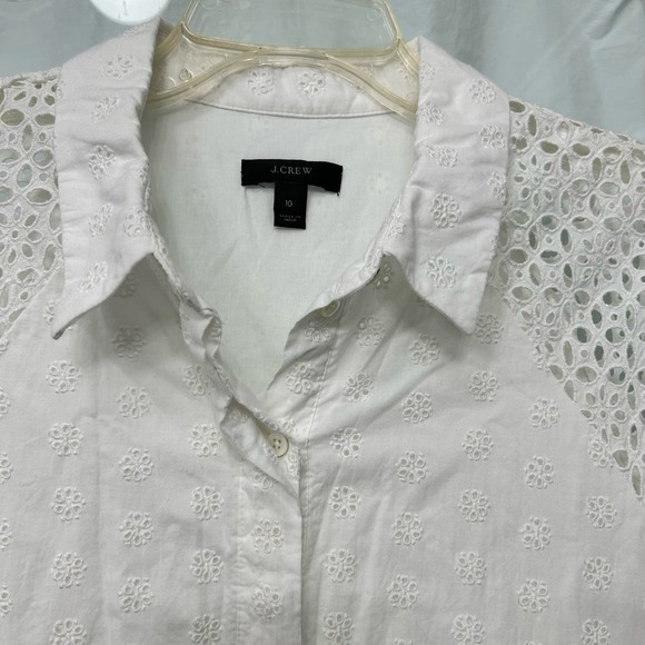 J. Crew Women’s Cotton Dress Size 10 Pockets White Boho Eyelet Breathable - Picture 3 of 15
